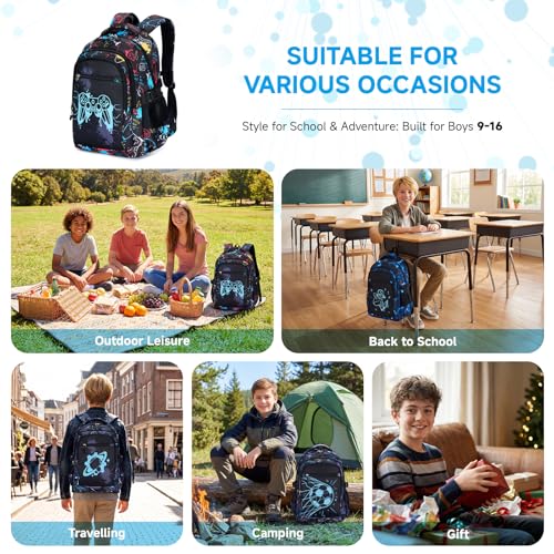 Amythe Children's Backpack, Elementary and Middle School, Large Bright Night Boy Backpack with 15.6 Inch Laptop Compartment, Ergonomic, Water-Repellent, Casual Backpacks Teenagers