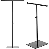 bjewego T Bar Display Stand - Set of Two Tabletop Purse Display Stand - Adjustable Height Double Hook Hanging Jewelry Stands for Long Necklaces (Black)
