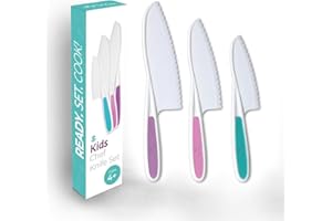 Tovla Knives for Kids 3-Piece Nylon Kitchen Knife Set: Children's Cooking Knives in 3 Sizes & Colors/Firm Grip Serrated Edges