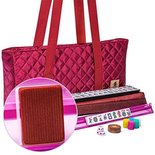 Yellow Mountain Imports American Mahjong Set, Pattaya with Brandy Red Soft Case - 4 All-in-One Racks with Pushers, Wright Patterson Scoring Coins, Dice, & Wind Indicator