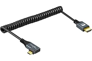 Twozoh Left Angled Coiled Micro HDMI to HDMI Cable, Micro HDMI to HDMI Coiled Cable 90°Degree Stretched Length 30cm to 150cm - Supports 3D/4K 1080p(5FT)