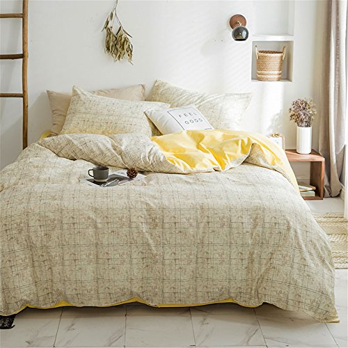 VM VOUGEMARKET Yellow Duvet Cover Set King,3 Piece Plaid Duvet Cover with 2 Pillow Shams - Hotel Quality 100% Cotton - Luxurious, Comfortable, Breathable, Soft and Durable (King, Style8)