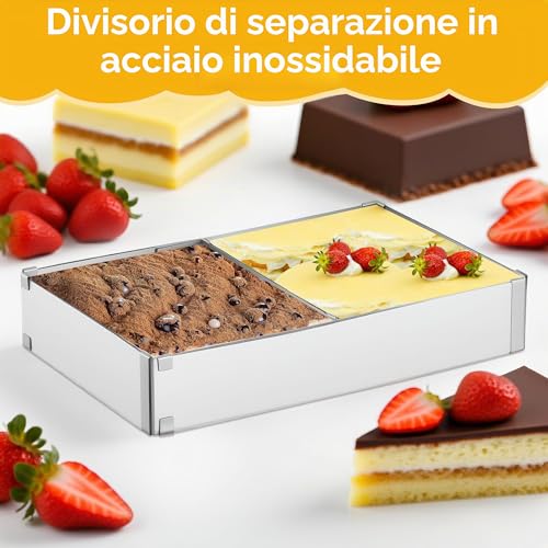 Zocipro Stampo Rettangolare Torta, Alta 5 cm, 27 x 18 cm, Estensibile Fino a 52 x 33 cm, Anello per Torte Regolabile Rettangolare Tortiera da Forno in Acciaio Inox per Torte Crostate Pizze