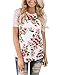MEROKEETY Women's Floral Print Striped Tee Crew Neck Shirt Short Sleeve Tops with Pocket