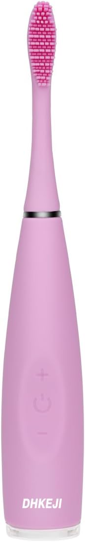 DHKEJI Silicone Electric Toothbrush,Silicone Soft Bristles and Design for Sensitive Teeth Protect Gums for Kids and Adults,5 Modes and 15 Minutes Turn Off (Pink)