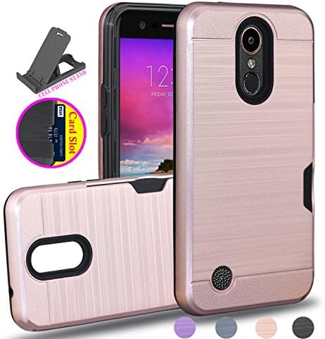 LG K10 2017 Case,LG K20 Plus Case,LG Grace LTE Case,LG K20 V Case,LG Harmony Case With Phone Grip,Ayoo [Shockproof] Metal Brushed Texture [1 Card Holder] Card Slots Holder for LG LV5-KC Rose Gold