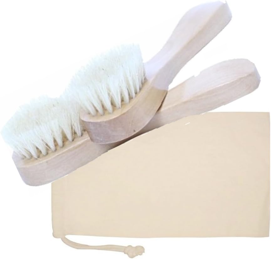 Set of 2 Dry Skin Face Brushes with Cotton Storage Bag Premium Brush with Natural Bristles