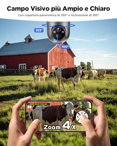 NUASI 4G LTE Outdoor Solar Camera with Wireless SIM, 2K Solar Panel and Battery, 360° PTZ, Color Night Vision, PIR Detection, Two-Way Audio, IP66, No WiFi