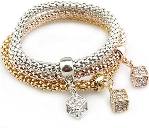 3Pcs Charms Heart Pendent Elegant Jewellery Hand Chain Bracelet for Women