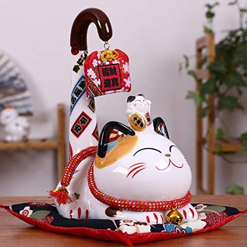 YOTATO Japanese Ceramic Maneki Neko Lucky Cat Money Box Long Tail Fortune Cat Feng Shui Craft Home Decoration Wedding Gift