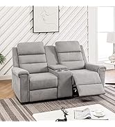 MELLCOM Linen Reclining Console Loveseat, Upholstered Sofa Recliner Chair, Manual Reclining Home ...