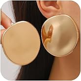 Simple Large Gold Polished Circle Coin Stud Earrings for Women, Statement Big Chunky Silver Exaggerated Earring Non Tarnish Minimalist Party Jewelry Gift