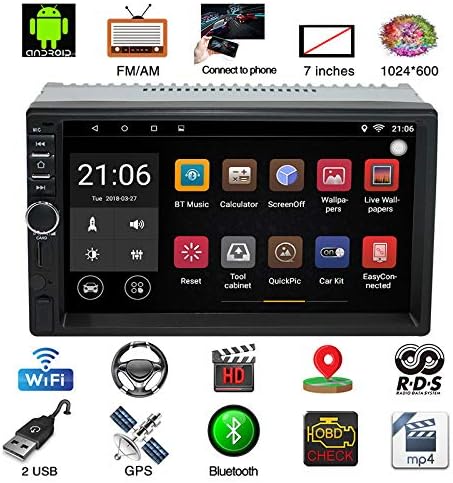 Parkomm 7 Inch Double Din Bluetooth Car Stereo with HD Touch Screen, Android 7.1 Car Stereo with GPS Navigation, Supports Mirrorlink/Bluetooth/BT/WIFI/AM/FM/USB Aux Input and Rear Camera Input