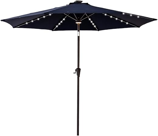 Amazon Com Flame Shade 9 Ft Outdoor Patio Umbrella With Solar Led Lights And Tilt Navy Blue Garden Outdoor