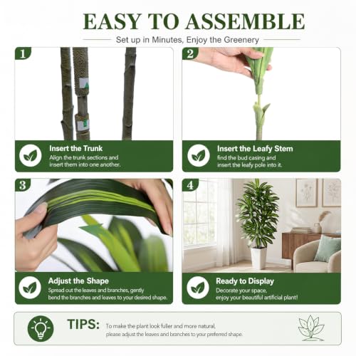 FSOHOI Artificial Dracaena Tree 6FT Artificial Plants Indoor Tall Fake Plants Faux Tree with White Tall Planter Fake Tropical Yucca Floor Plant for Home Office Living Room Decor Outdoor