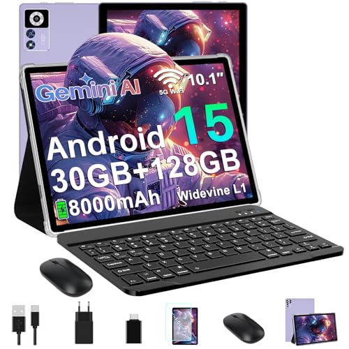ZIOVO Tablet 10 Zoll Android 15 mit 30GB RAM+128GB ROM(TF 2TB), Gemini AI, 5G WLAN, Octa-Core 2.0GHz, Widevine L1, 8000mAh, BT 5.0, GPS, Face ID, Tabl