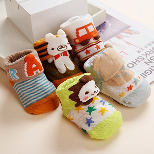 Dicry Baby Boys Socks,6-18 Months,5 Pairs,Turn Cuff,Non Slip,Anti Skid,Infant Grip Ankle Socks