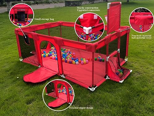Gaorui Large Kids Baby Ball Pit - Portable Indoor Outdoor Baby Playpen Toddlers Children Safety Play Yard Fun Activities Popular Toys (Not Includes Balls) (Red)
