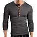Pishon Men's Henley Shirt Long Sleeve Slim Fit Plain Button Cotton Casual Shirts, Grey, TagsizeXXXL=USsizeL