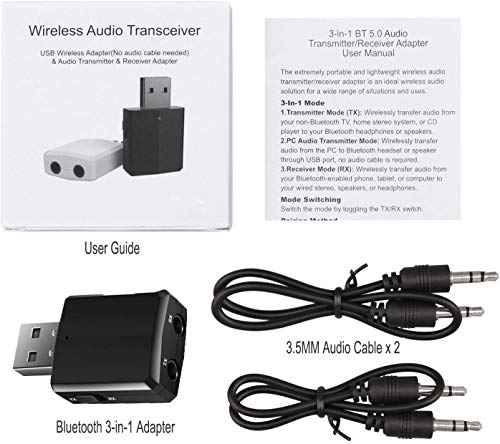 Joypro Portable Bluetooth 5.0 Transmitter and Receiver, 3-in-1 Wireless 3.5mm Adapter for TV PC Headphones Speakers Home/Car Stereo Sound System