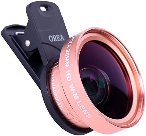 Cell Phone Lens OREA 2 in 1 Professional HD Camera Lens Kit 0.45X Super Wide Angle and 15X Macro Lens Clip On Cell Phone Lens for iPhone 7/6s/6s Plus/6/5S Galaxy S7 and Most Smartphones(Rose Gold)