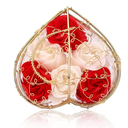 Soap Rose Flower Bouquet Gift, Portable Rose Soaps Basket, Simulation Rose Soap Flower Gift Boxes, Flora Scented Soap Rose Flower, Gift For Anniversary/Birthday/Wedding/Valentine’S Day, (E)