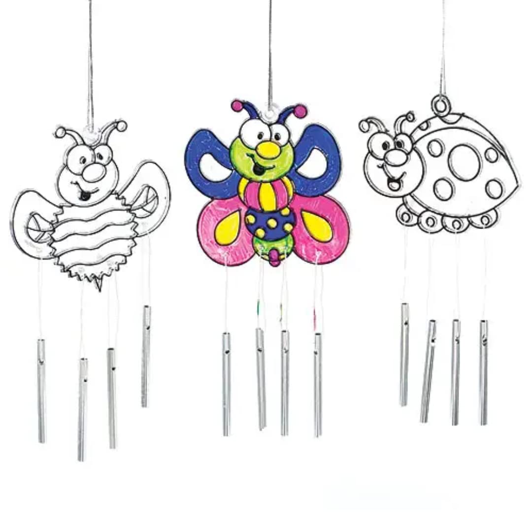 Baker Ross Glass Painting Bug Suncatcher Windchimes (Pack of 3) Ladybird, Bee & Butterfly for Kids To Decorate, Arts & Crafts By