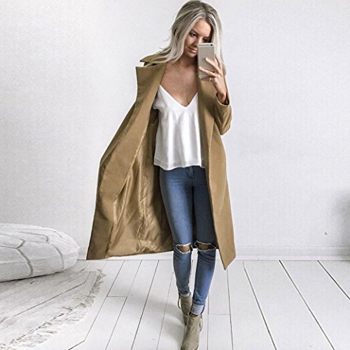 Hot Sale! Napoo Women Long Coat Winter Lapel Parka Jacket Solid Cardigan Overcoat Outwear (S, Khaki)