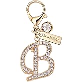 MONNEL MC628 Little Crystal Letter B Lobster Clasp Charm for Women with Velvet Bag (Gold,1 Piece)