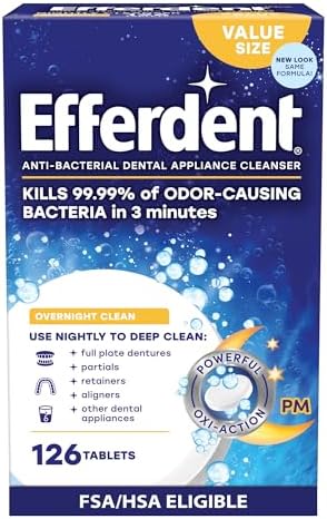 Efferdent Retainer Cleaning Tablets, Denture Cleaning Tablets for Dental Appliances, Overnight Whitening, 126 Count