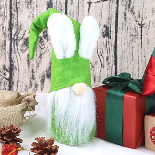 1Tomte Swedish Plush Santa Gnome, Green Bunny Gnome Handmade Scandinavian Tomte Santa Scandinavian Gnome for Christmas Santa Decoration Table Decor