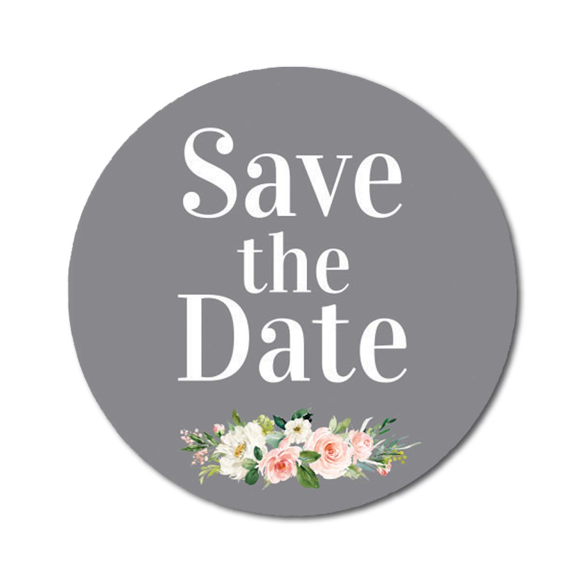 Darling Souvenir 45 Pcs Round Light Gray Rose & Peony Floral Save The Date Wedding Stickers-1.6 Inches