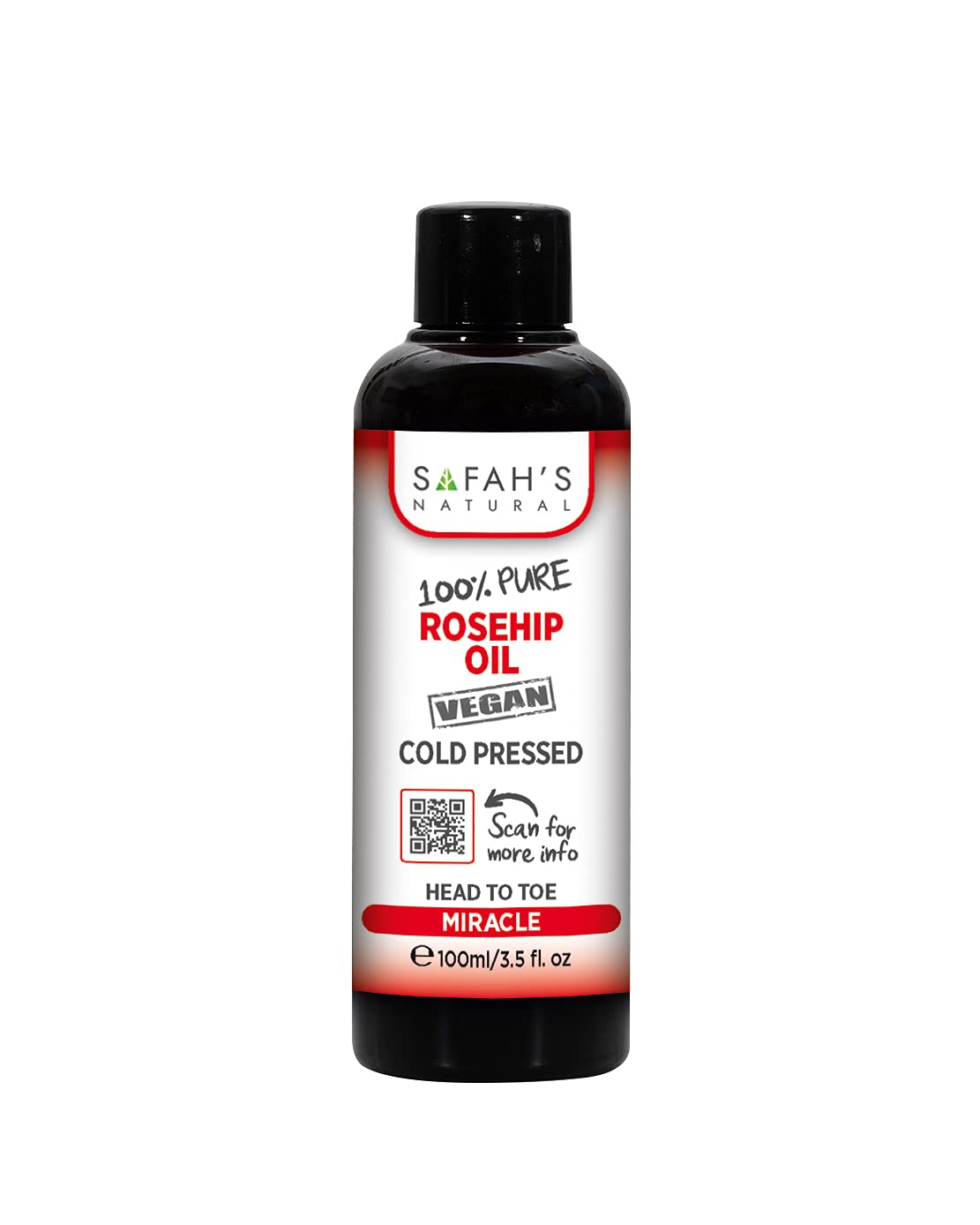 Safah’s Natural - 100% Pure Rosehip Oil - Cold-Pressed, and Unrefined Rosehip Seed Oil for Face, Skin, and Hair, Rich in Vitamin A and C, Hydrates, Reduces Fine Lines and Scars 100ML