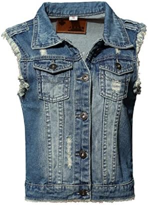 Jusian Women's Sleeveless Jeans Denim Cardigan Vest Shirt Casual Jacket Tank Tops Slim Fit Medium Blue