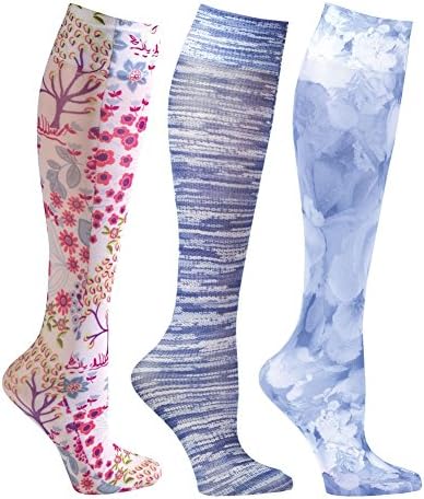 Women's Mild Compression Wide Calf Knee Highs - Denim Prints - Set of 3
