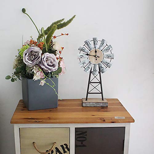 MODE-HOME-Galvanized-Windmill-Table-Clock-on-Stand-Vintage-Desk-Clock-Decorative-Farmhouse-Kitchen-Clock-Mantle-Clock
