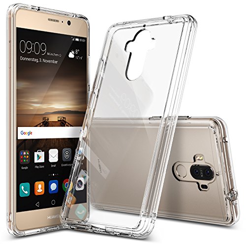 Huawei Mate 9 Case, Ringke [FUSION] Tough PC Back TPU Bumper [Drop Protection/Shock Absorption Technology][Attached Dust Caps] Raised Bezels Protective Cover For Huawei Mate 9 - Clear