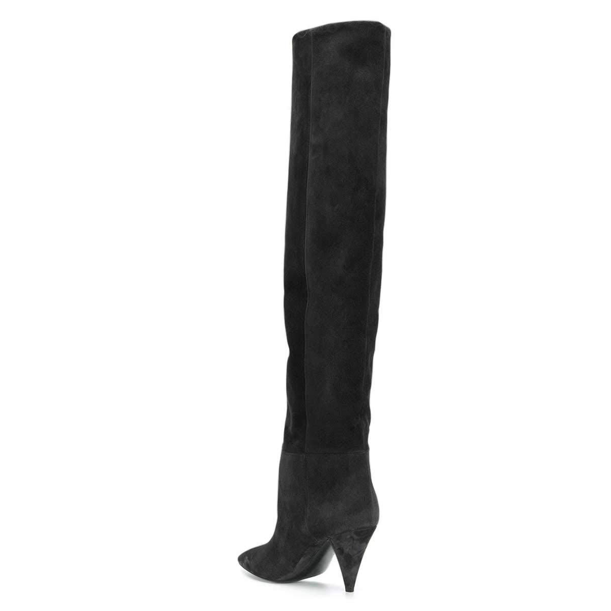 cone heel thigh high boots
