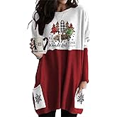 GLIGLITTR Women Christmas Shirt Xmas Tree Truck Crewneck Sweatshirt Plaid T-Shirt Dress Long Sleeve Blouse Pullover Tops