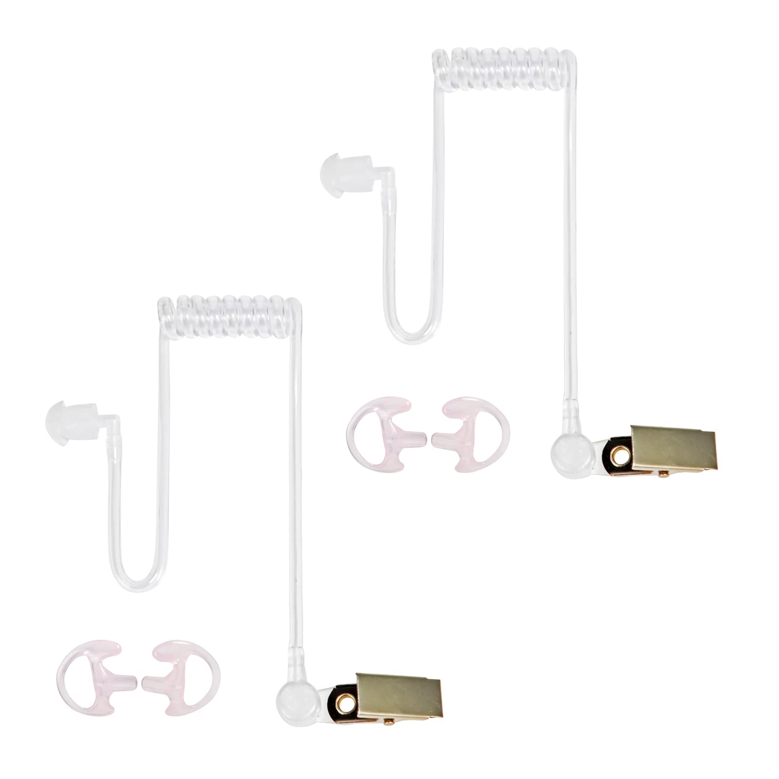 HYSHIKRA Replacement Covert Acoustic Air Tube with Earbud Earmold Compatible with Retevis Motorola Kenwood Baofeng Walkie Talkie, with Clip, Security Earpiece Headset, 2 Pack (Pink, Medium)