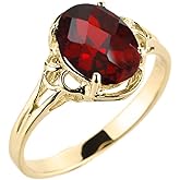 Modern Contemporary Rings 14K Yellow Gold January Birthstone Genuine Oval Garnet Gemstone Solitaire Ring