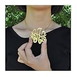 HUAN XUN 14K Gold Plated Stainless Steel Pendant Monogram Necklace A-Z Initial, 16+2