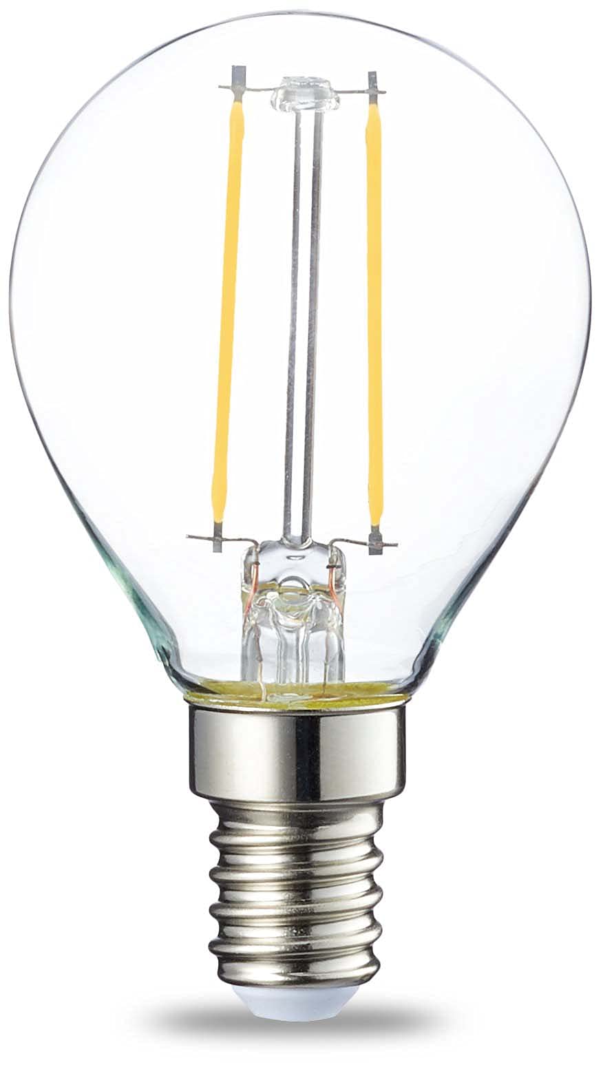 Amazon Basics LED E14 Small Edison Screw Golf Ball P45 Bulb, 2W (Equivalent to 25W), Clear Filament, Non Dimmable, Pack of 6, Warm White