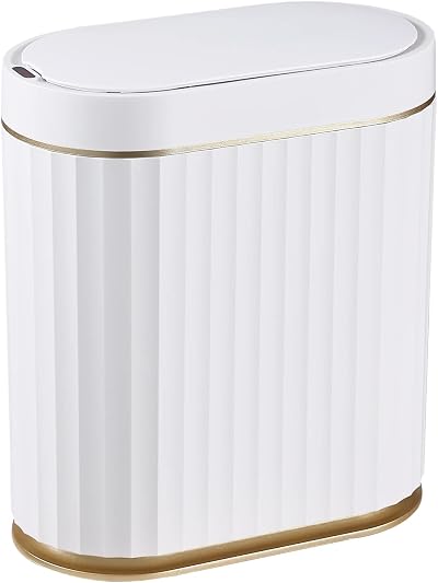 ELPHECO 9L Slim Wireless Motion Sensor Bathroom Trash Can White Gold Trim