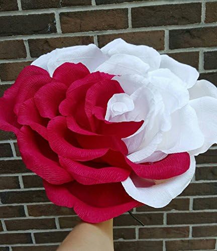 Giant crepe paper flower in mix of red and white colors. Oversized rose. Alice in Wonderland party decor. Bridesmaid flower
