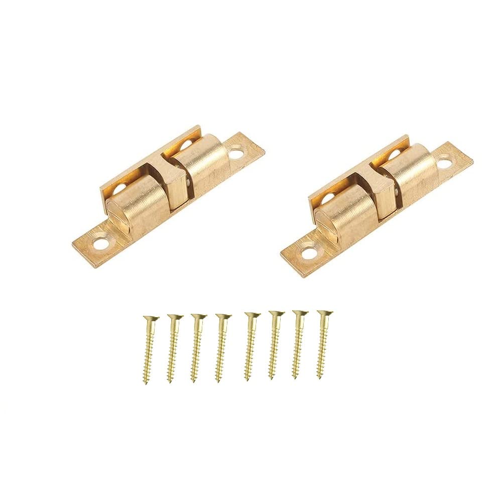 Merriway BH01248 (2 Pcs) Double Ball Roller Cupboard Cabinet Door Catch, Solid Brass 50mm (2 inch) - Pack of 2 Pieces