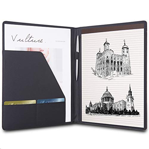 Padfolio Portfolio Folder with Letter Size Writing Pad - Professional Business Interview Resume Padfolio with Waterproof Fabric Cover
