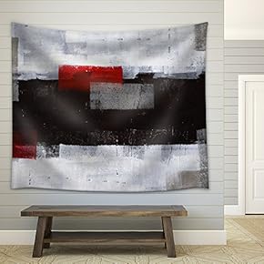 Grey and Red Abstract Art Painting - Fabric Wall Tapestry Home Decor - 51x60 inches