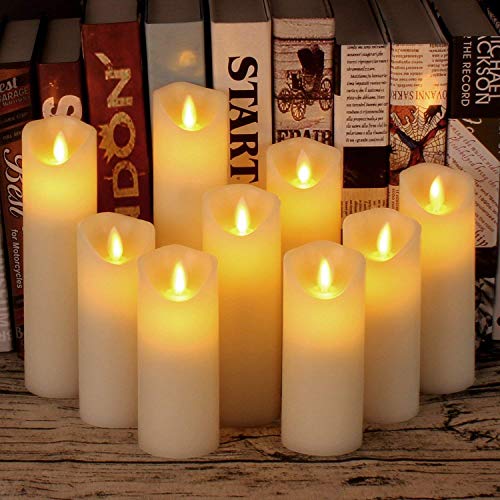 Flameless Battery Operated Led Candles Set of 9 Ivory Dripless Real Wax