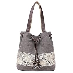 Hiigoo Printing Canvas Shoulder Bag Retro Casual Handbags Messenger Bags (Grey)